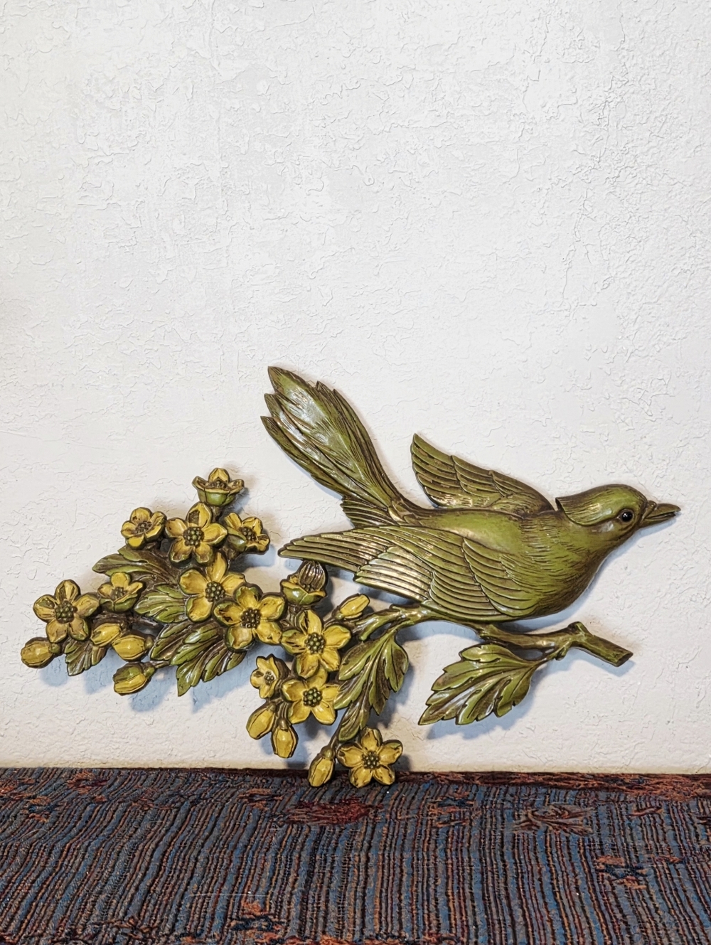 Syroco Sparrow On Dogwood Branch Vintage 1960s Midcentury Wall Hanging